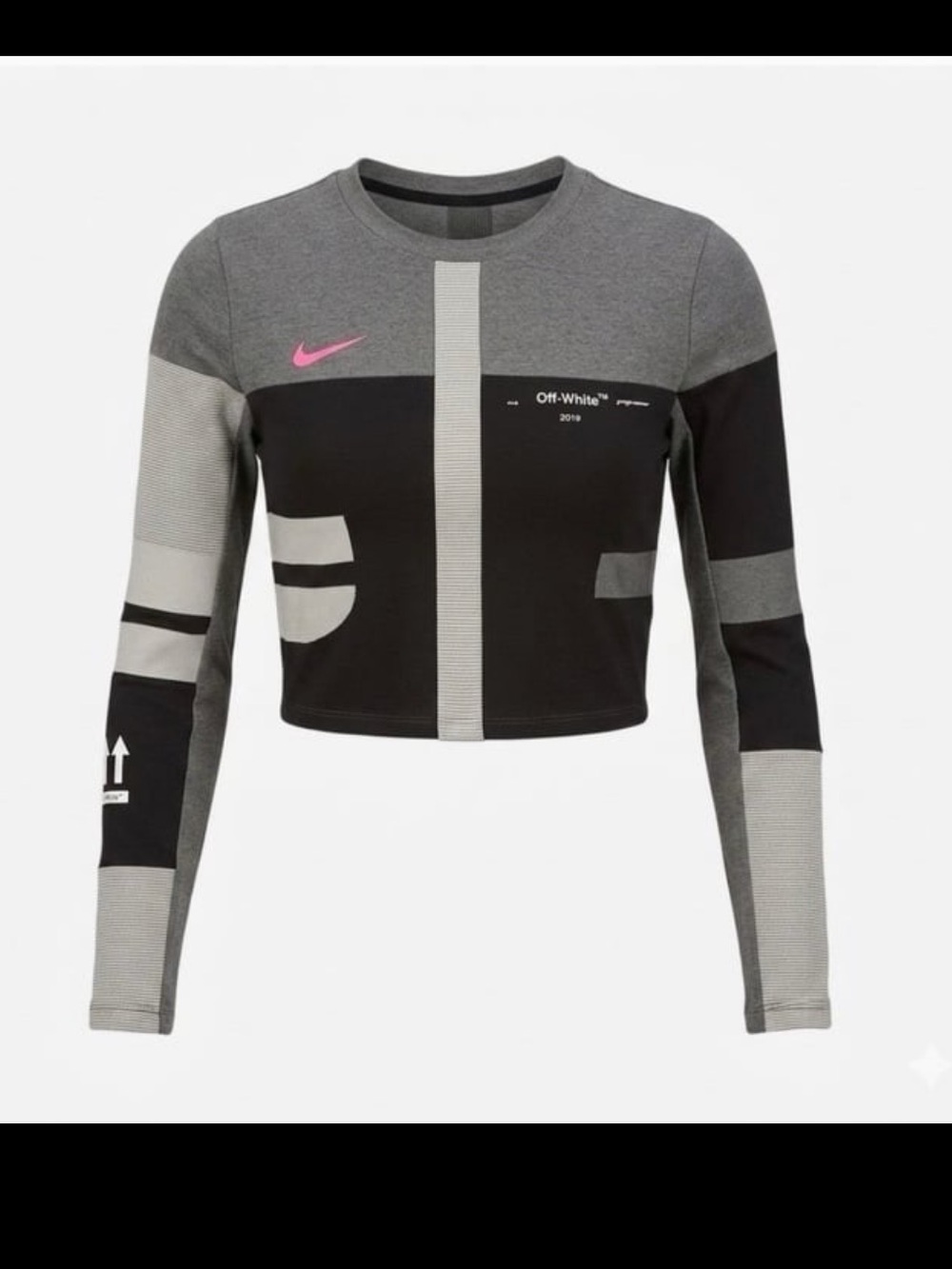 Nike x Off-White 2019 Virgil Abloh Gray Black Long Sleeve Crop Top Large - Picture 6 of 6